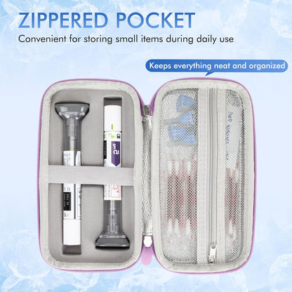 Insulated Cooler Travel Case Fits 2 Zepbound or Mounjaro Injector Pens, Tirzepatide Travel Case with 2 Reusable Ice Packs, TSA Compliant EVA Medicine Organizer for Daily Use, Purple