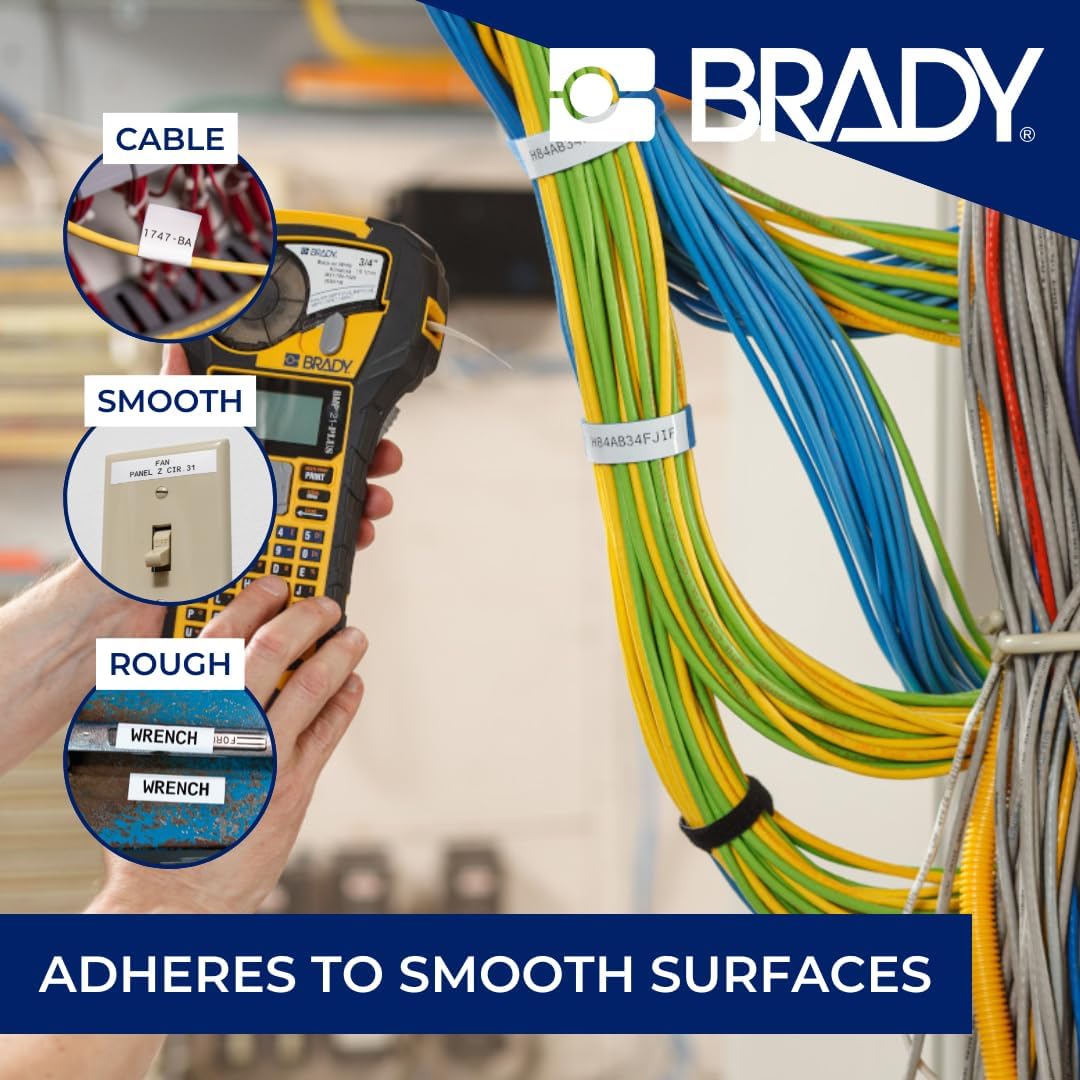 Brady Authentic (M21-500-595-WT) All-Weather Vinyl Label for Indoor/Outdoor ID, Lab and Equipment Labeling, Black on White- For M210, M210-LAB, M211, BMP21-PLUS and BMP21-LAB Printers, .5" W 21' L