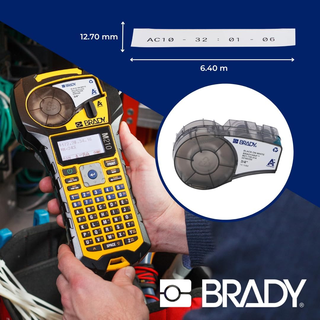 Brady Authentic (M21-500-595-WT) All-Weather Vinyl Label for Indoor/Outdoor ID, Lab and Equipment Labeling, Black on White- For M210, M210-LAB, M211, BMP21-PLUS and BMP21-LAB Printers, .5" W 21' L