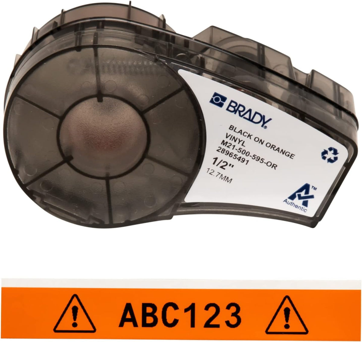 Brady Authentic (M21-500-595-WT) All-Weather Vinyl Label for Indoor/Outdoor ID, Lab and Equipment Labeling, Black on White- For M210, M210-LAB, M211, BMP21-PLUS and BMP21-LAB Printers, .5" W 21' L