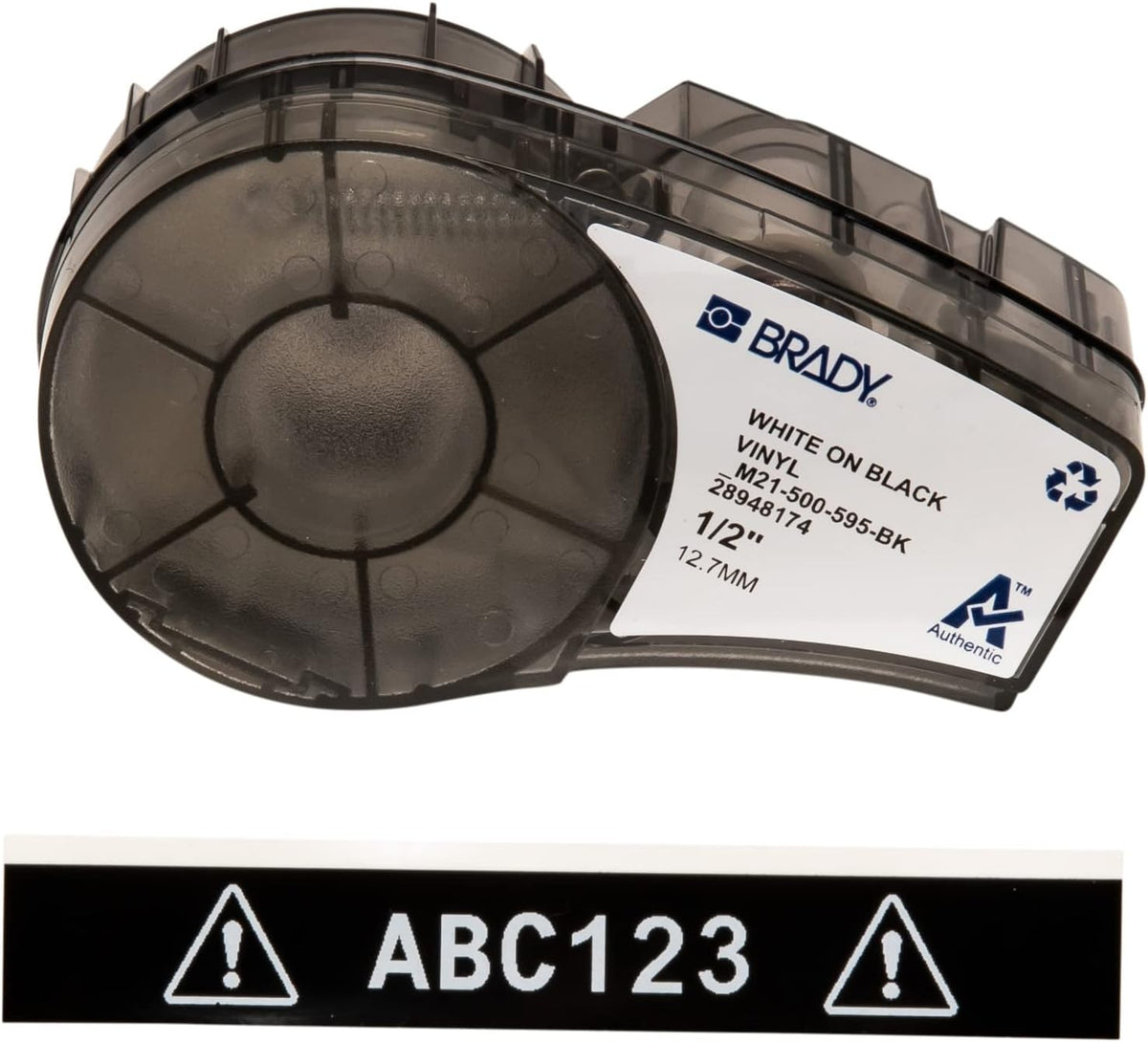 Brady Authentic (M21-500-595-WT) All-Weather Vinyl Label for Indoor/Outdoor ID, Lab and Equipment Labeling, Black on White- For M210, M210-LAB, M211, BMP21-PLUS and BMP21-LAB Printers, .5" W 21' L