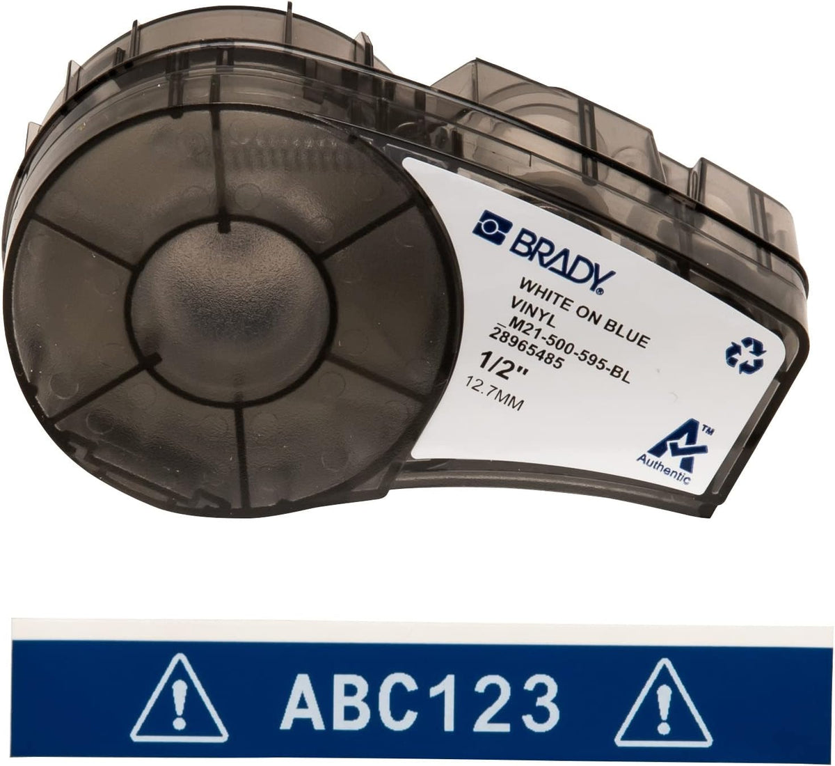 Brady Authentic (M21-500-595-WT) All-Weather Vinyl Label for Indoor/Outdoor ID, Lab and Equipment Labeling, Black on White- For M210, M210-LAB, M211, BMP21-PLUS and BMP21-LAB Printers, .5" W 21' L