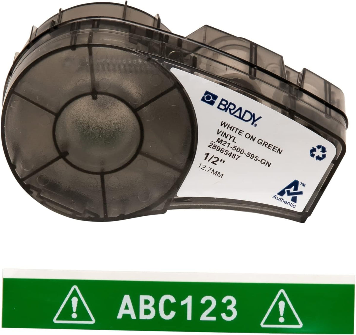 Brady Authentic (M21-500-595-WT) All-Weather Vinyl Label for Indoor/Outdoor ID, Lab and Equipment Labeling, Black on White- For M210, M210-LAB, M211, BMP21-PLUS and BMP21-LAB Printers, .5" W 21' L