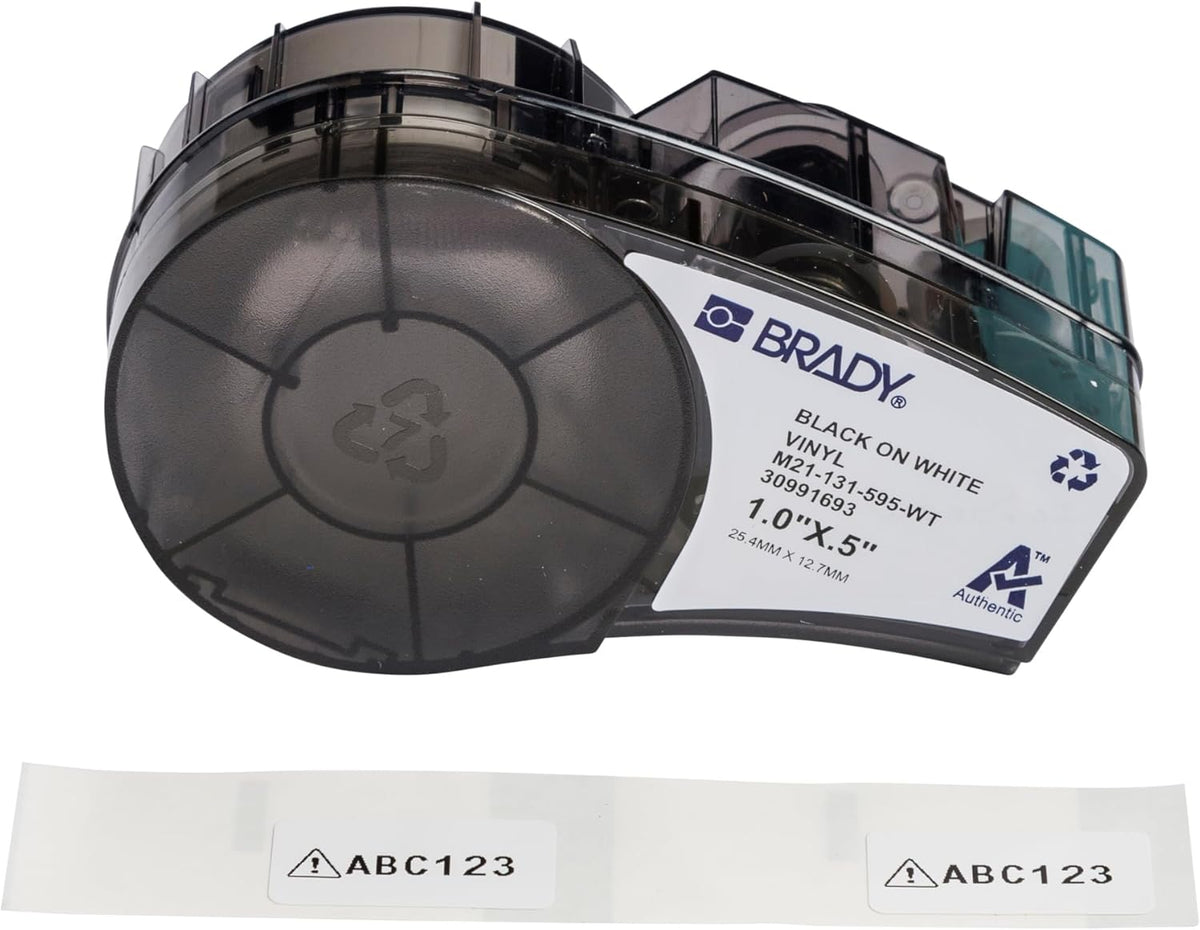 Brady Authentic (M21-500-595-WT) All-Weather Vinyl Label for Indoor/Outdoor ID, Lab and Equipment Labeling, Black on White- For M210, M210-LAB, M211, BMP21-PLUS and BMP21-LAB Printers, .5" W 21' L
