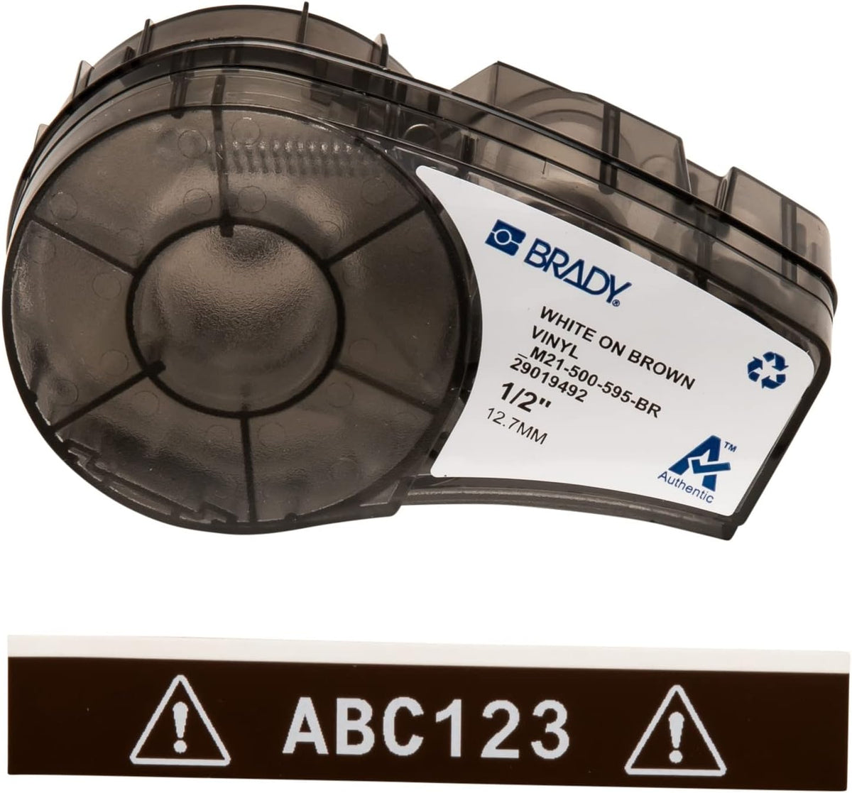Brady Authentic (M21-500-595-WT) All-Weather Vinyl Label for Indoor/Outdoor ID, Lab and Equipment Labeling, Black on White- For M210, M210-LAB, M211, BMP21-PLUS and BMP21-LAB Printers, .5" W 21' L