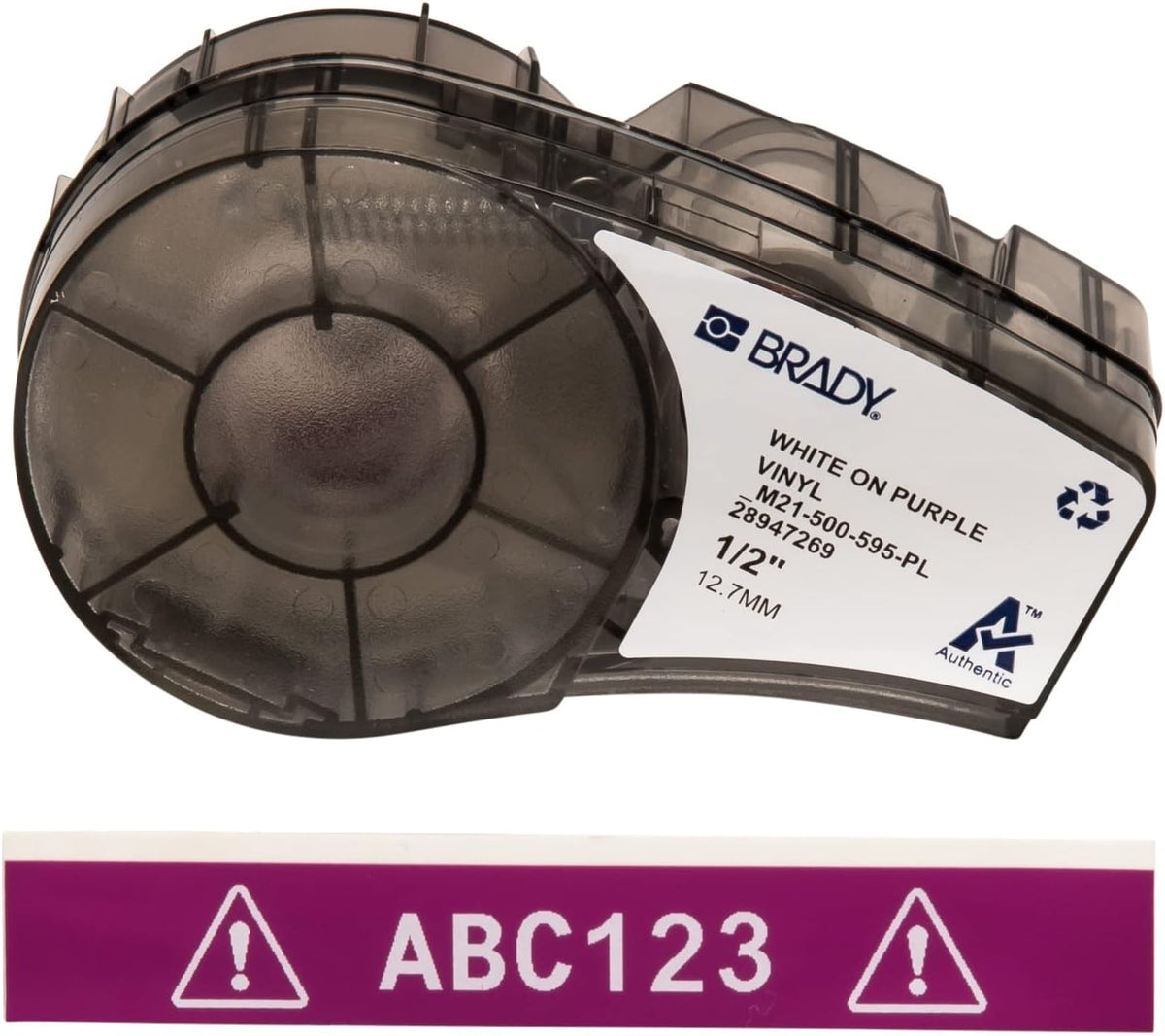 Brady Authentic (M21-500-595-WT) All-Weather Vinyl Label for Indoor/Outdoor ID, Lab and Equipment Labeling, Black on White- For M210, M210-LAB, M211, BMP21-PLUS and BMP21-LAB Printers, .5" W 21' L