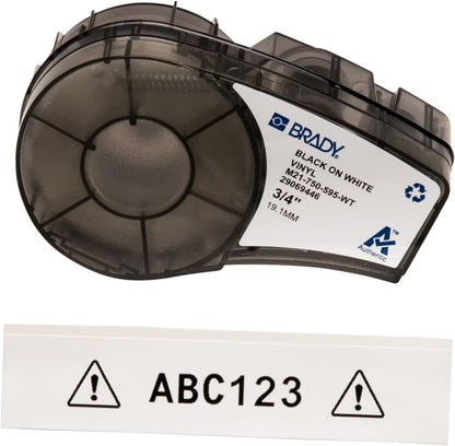 Brady Authentic (M21-500-595-WT) All-Weather Vinyl Label for Indoor/Outdoor ID, Lab and Equipment Labeling, Black on White- For M210, M210-LAB, M211, BMP21-PLUS and BMP21-LAB Printers, .5" W 21' L