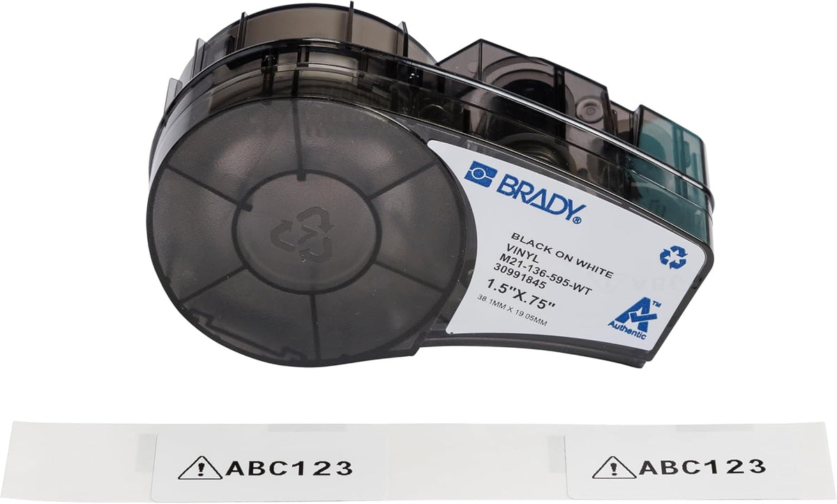 Brady Authentic (M21-500-595-WT) All-Weather Vinyl Label for Indoor/Outdoor ID, Lab and Equipment Labeling, Black on White- For M210, M210-LAB, M211, BMP21-PLUS and BMP21-LAB Printers, .5" W 21' L