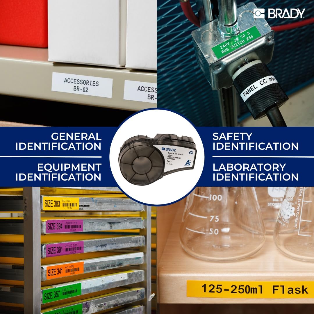 Brady Authentic (M21-500-595-WT) All-Weather Vinyl Label for Indoor/Outdoor ID, Lab and Equipment Labeling, Black on White- For M210, M210-LAB, M211, BMP21-PLUS and BMP21-LAB Printers, .5" W 21' L