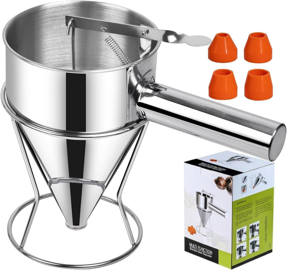 40 OZ Multi-Functional Pancake Batter Dispenser, Multi-Caliber Stainless Steel Funnel Cake Dispenser with Stand Great for Pancakes,Cupcakes,Chocolate Balls and Baked Goods (1200ml)