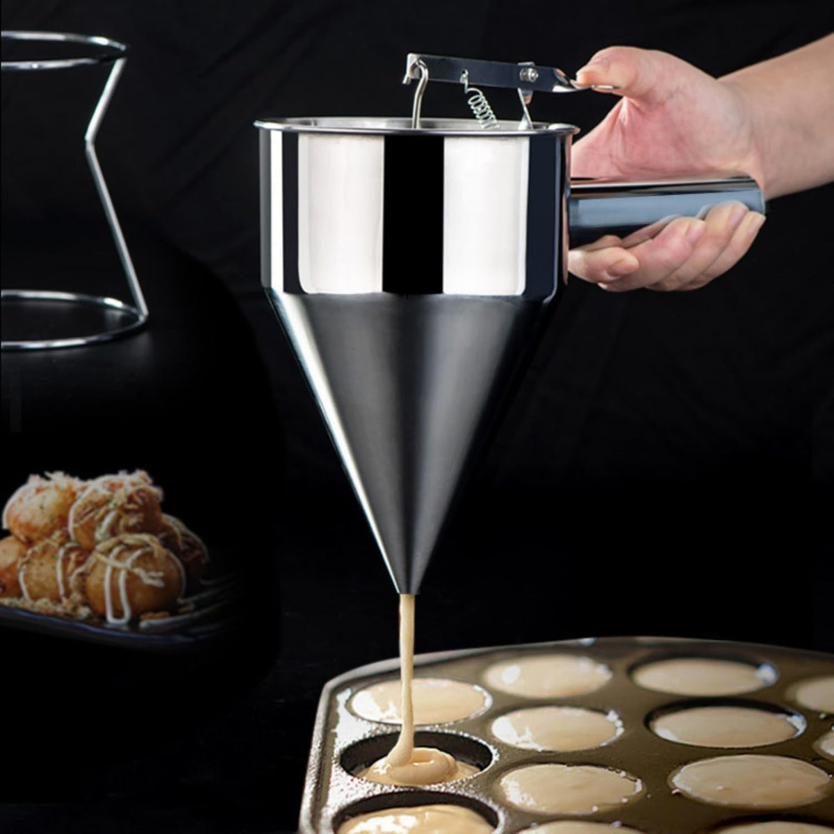 40 OZ Multi-Functional Pancake Batter Dispenser, Multi-Caliber Stainless Steel Funnel Cake Dispenser with Stand Great for Pancakes,Cupcakes,Chocolate Balls and Baked Goods (1200ml)