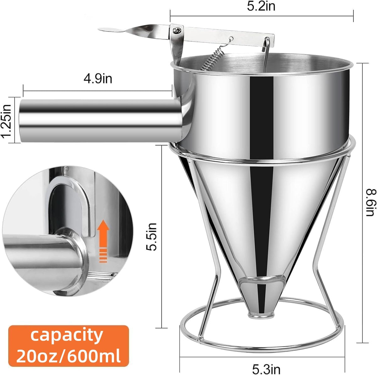 40 OZ Multi-Functional Pancake Batter Dispenser, Multi-Caliber Stainless Steel Funnel Cake Dispenser with Stand Great for Pancakes,Cupcakes,Chocolate Balls and Baked Goods (1200ml)