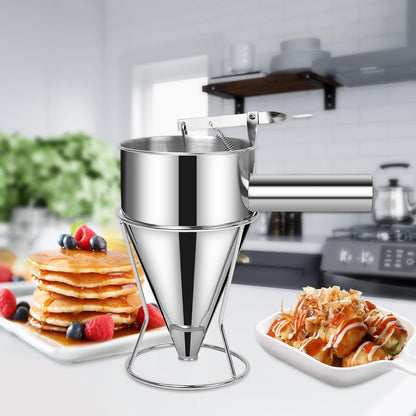 40 OZ Multi-Functional Pancake Batter Dispenser, Multi-Caliber Stainless Steel Funnel Cake Dispenser with Stand Great for Pancakes,Cupcakes,Chocolate Balls and Baked Goods (1200ml)