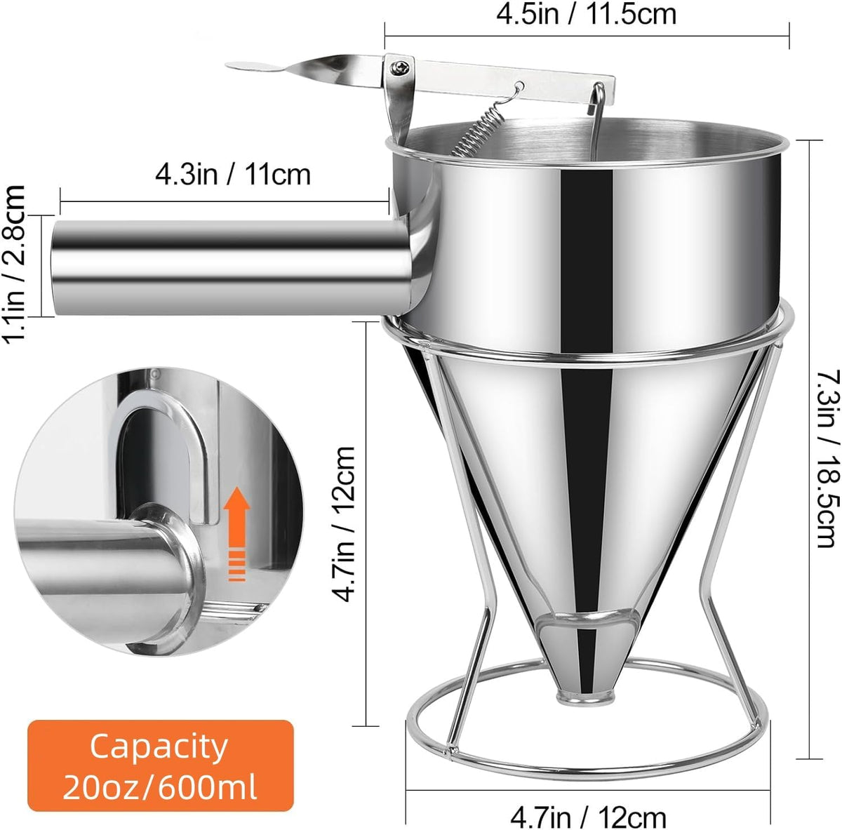 40 OZ Multi-Functional Pancake Batter Dispenser, Multi-Caliber Stainless Steel Funnel Cake Dispenser with Stand Great for Pancakes,Cupcakes,Chocolate Balls and Baked Goods (1200ml)