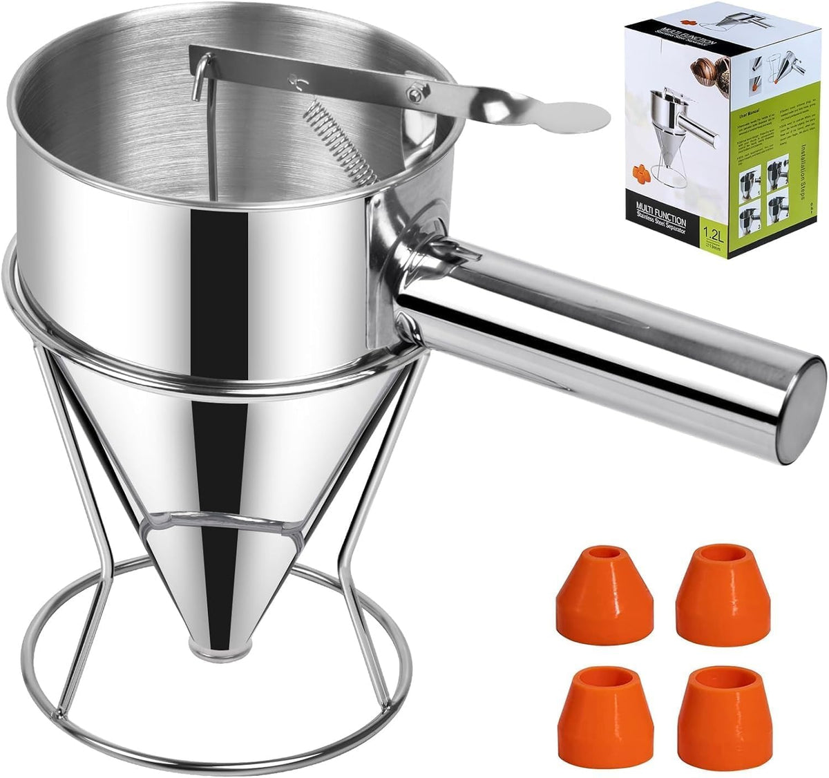 40 OZ Multi-Functional Pancake Batter Dispenser, Multi-Caliber Stainless Steel Funnel Cake Dispenser with Stand Great for Pancakes,Cupcakes,Chocolate Balls and Baked Goods (1200ml)