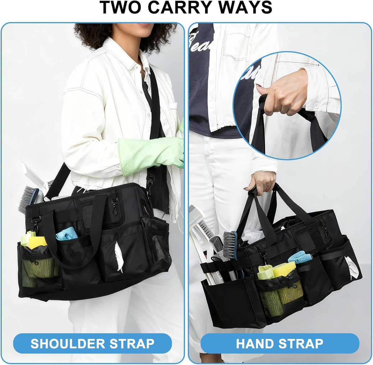 Large Cleaning Caddy Organizer, Adj Straps & Belt Dividers Heavy‑Duty | Heavy-duty Waterproof Nylon Fabric, Handle, Removable Divider, for Housekeepers, Car detailing, Kitchen Bathroom