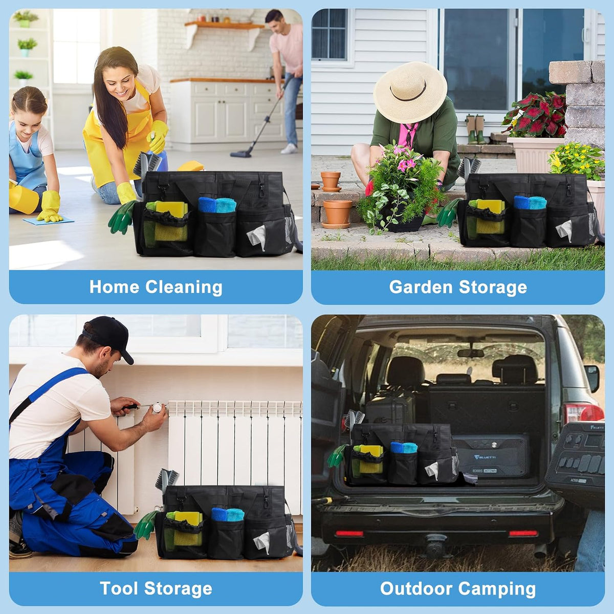 Large Cleaning Caddy Organizer, Adj Straps & Belt Dividers Heavy‑Duty | Heavy-duty Waterproof Nylon Fabric, Handle, Removable Divider, for Housekeepers, Car detailing, Kitchen Bathroom