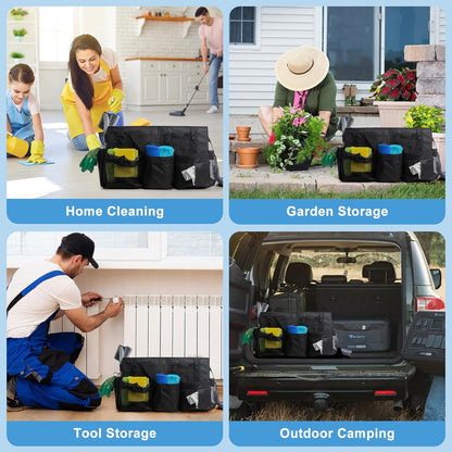 Large Cleaning Caddy Organizer, Adj Straps & Belt Dividers Heavy‑Duty | Heavy-duty Waterproof Nylon Fabric, Handle, Removable Divider, for Housekeepers, Car detailing, Kitchen Bathroom