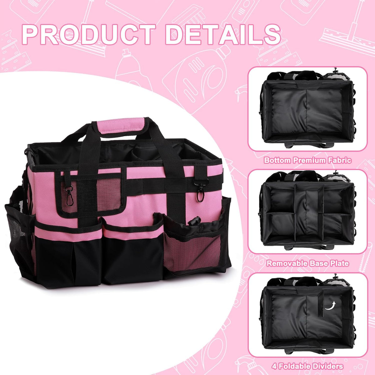 Large Cleaning Caddy Organizer, Adj Straps & Belt Dividers Heavy‑Duty | Heavy-duty Waterproof Nylon Fabric, Handle, Removable Divider, for Housekeepers, Car detailing, Kitchen Bathroom