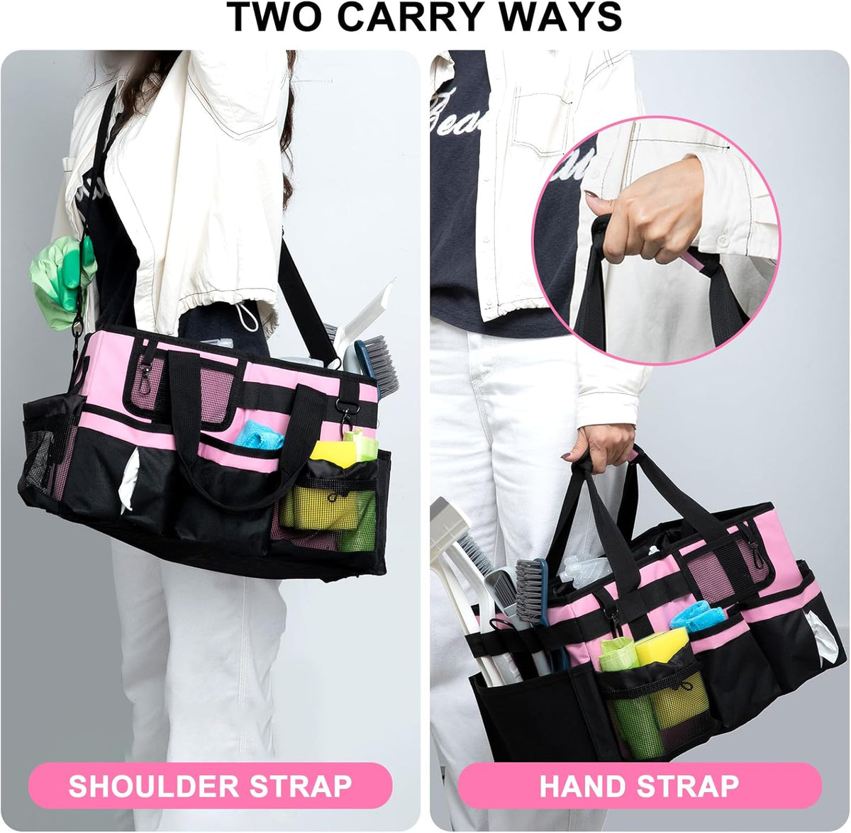 Large Cleaning Caddy Organizer, Adj Straps & Belt Dividers Heavy‑Duty | Heavy-duty Waterproof Nylon Fabric, Handle, Removable Divider, for Housekeepers, Car detailing, Kitchen Bathroom