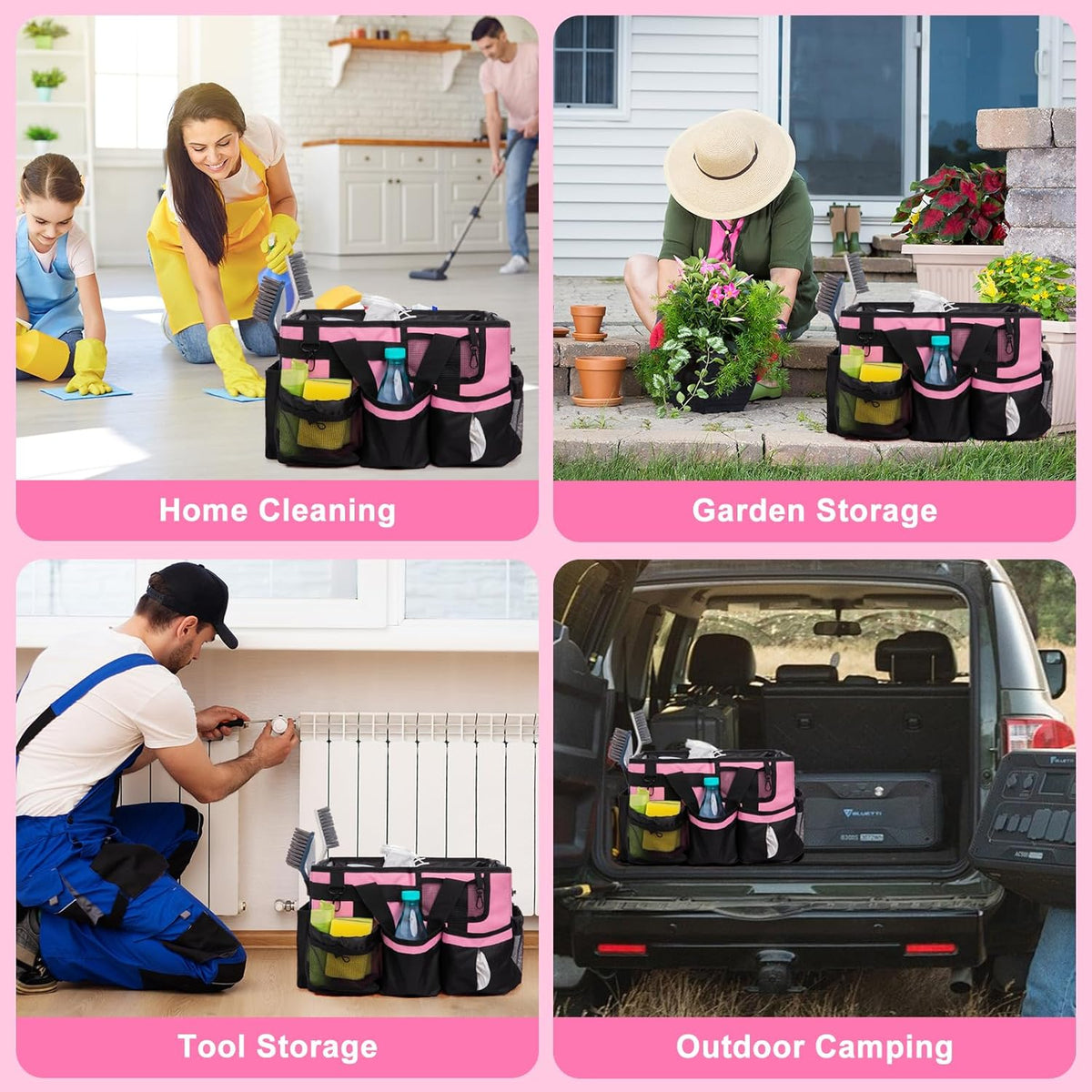 Large Cleaning Caddy Organizer, Adj Straps & Belt Dividers Heavy‑Duty | Heavy-duty Waterproof Nylon Fabric, Handle, Removable Divider, for Housekeepers, Car detailing, Kitchen Bathroom