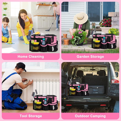 Large Cleaning Caddy Organizer, Adj Straps & Belt Dividers Heavy‑Duty | Heavy-duty Waterproof Nylon Fabric, Handle, Removable Divider, for Housekeepers, Car detailing, Kitchen Bathroom