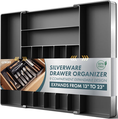 Silverware Drawer Organizer, 9 Slots Expandable Kitchen Drawer Organizer
