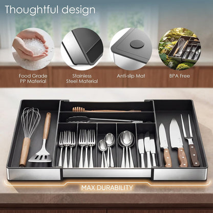 Silverware Drawer Organizer, 9 Slots Expandable Kitchen Drawer Organizer