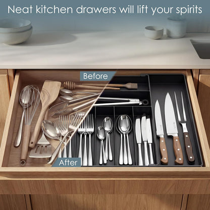 Silverware Drawer Organizer, 9 Slots Expandable Kitchen Drawer Organizer