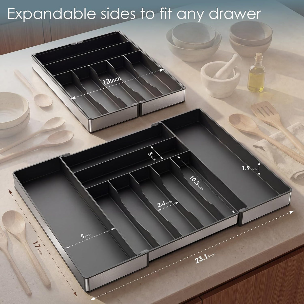 Silverware Drawer Organizer, 9 Slots Expandable Kitchen Drawer Organizer