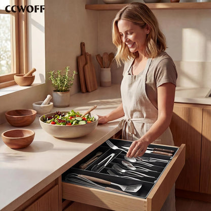 Silverware Drawer Organizer, 9 Slots Expandable Kitchen Drawer Organizer