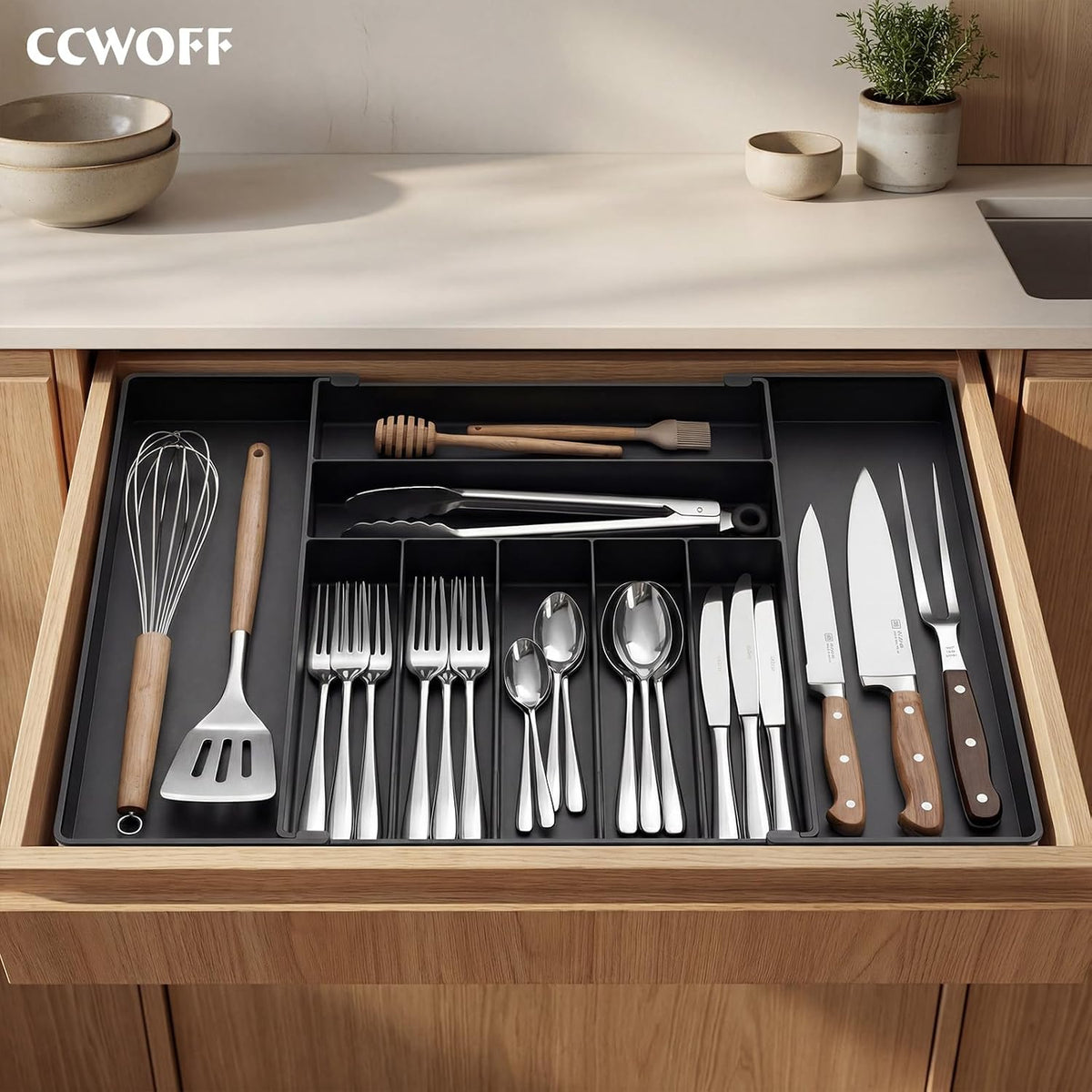 Silverware Drawer Organizer, 9 Slots Expandable Kitchen Drawer Organizer