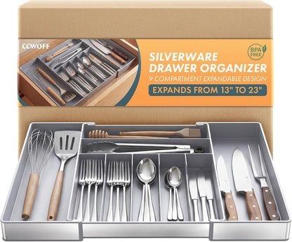 Silverware Drawer Organizer, 9 Slots Expandable Kitchen Drawer Organizer