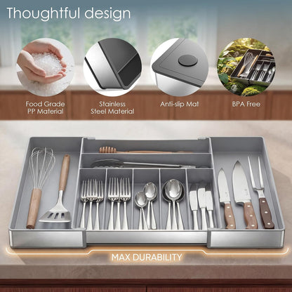 Silverware Drawer Organizer, 9 Slots Expandable Kitchen Drawer Organizer