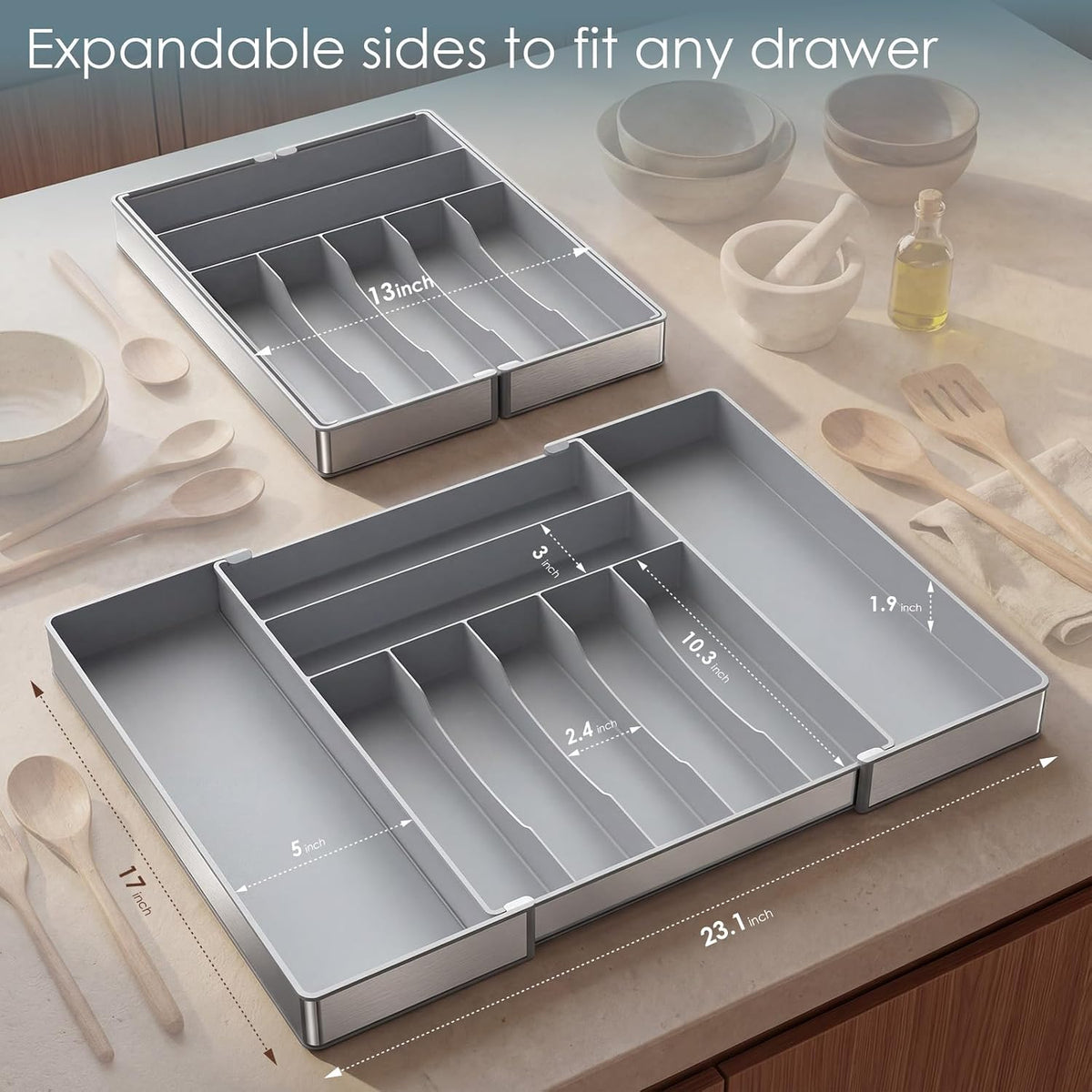 Silverware Drawer Organizer, 9 Slots Expandable Kitchen Drawer Organizer