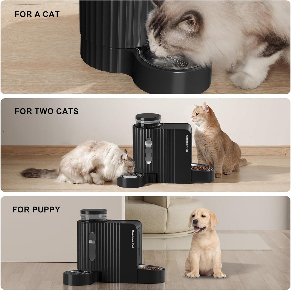 Gravity Automatic Cat Feeder, Water & Food Dispenser Set, Stainless Bowls