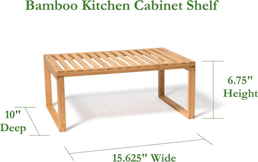 Bamboo Kitchen Cabinet Shelf for Organizing a Pantry, Countertop, or Bathroom, 15 5/8" x 10" x 6 1/4"