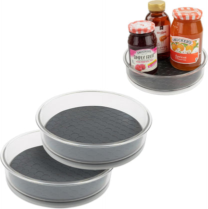 Medium Lazy Susan Organizers 9.5 in Pack of 2 for Cabinet Pantry Table Rotating Kitchen Storage Spice Rack Fridge Organization, Charcoal Gray Spinning Turntable for Sauces Jams Condiments