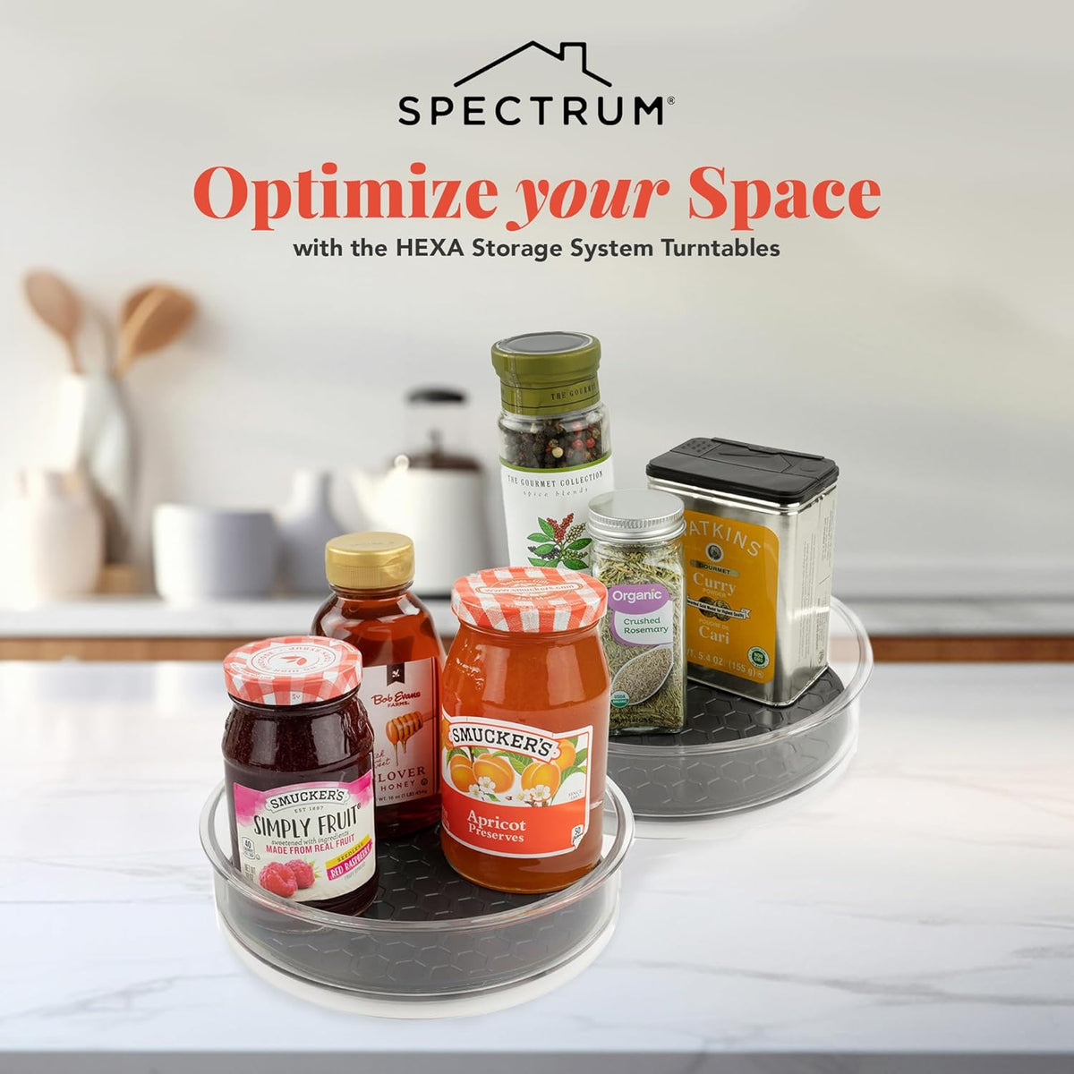 Medium Lazy Susan Organizers 9.5 in Pack of 2 for Cabinet Pantry Table Rotating Kitchen Storage Spice Rack Fridge Organization, Charcoal Gray Spinning Turntable for Sauces Jams Condiments