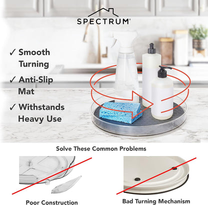 Medium Lazy Susan Organizers 9.5 in Pack of 2 for Cabinet Pantry Table Rotating Kitchen Storage Spice Rack Fridge Organization, Charcoal Gray Spinning Turntable for Sauces Jams Condiments