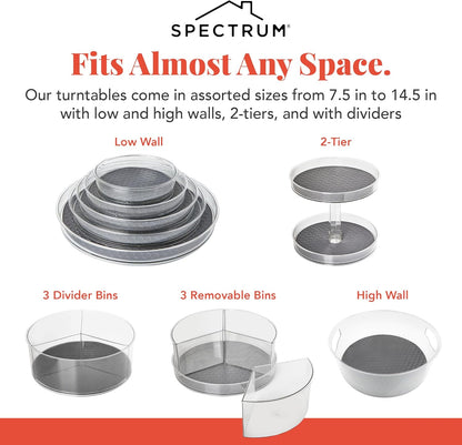 Medium Lazy Susan Organizers 9.5 in Pack of 2 for Cabinet Pantry Table Rotating Kitchen Storage Spice Rack Fridge Organization, Charcoal Gray Spinning Turntable for Sauces Jams Condiments