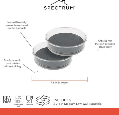 Medium Lazy Susan Organizers 9.5 in Pack of 2 for Cabinet Pantry Table Rotating Kitchen Storage Spice Rack Fridge Organization, Charcoal Gray Spinning Turntable for Sauces Jams Condiments