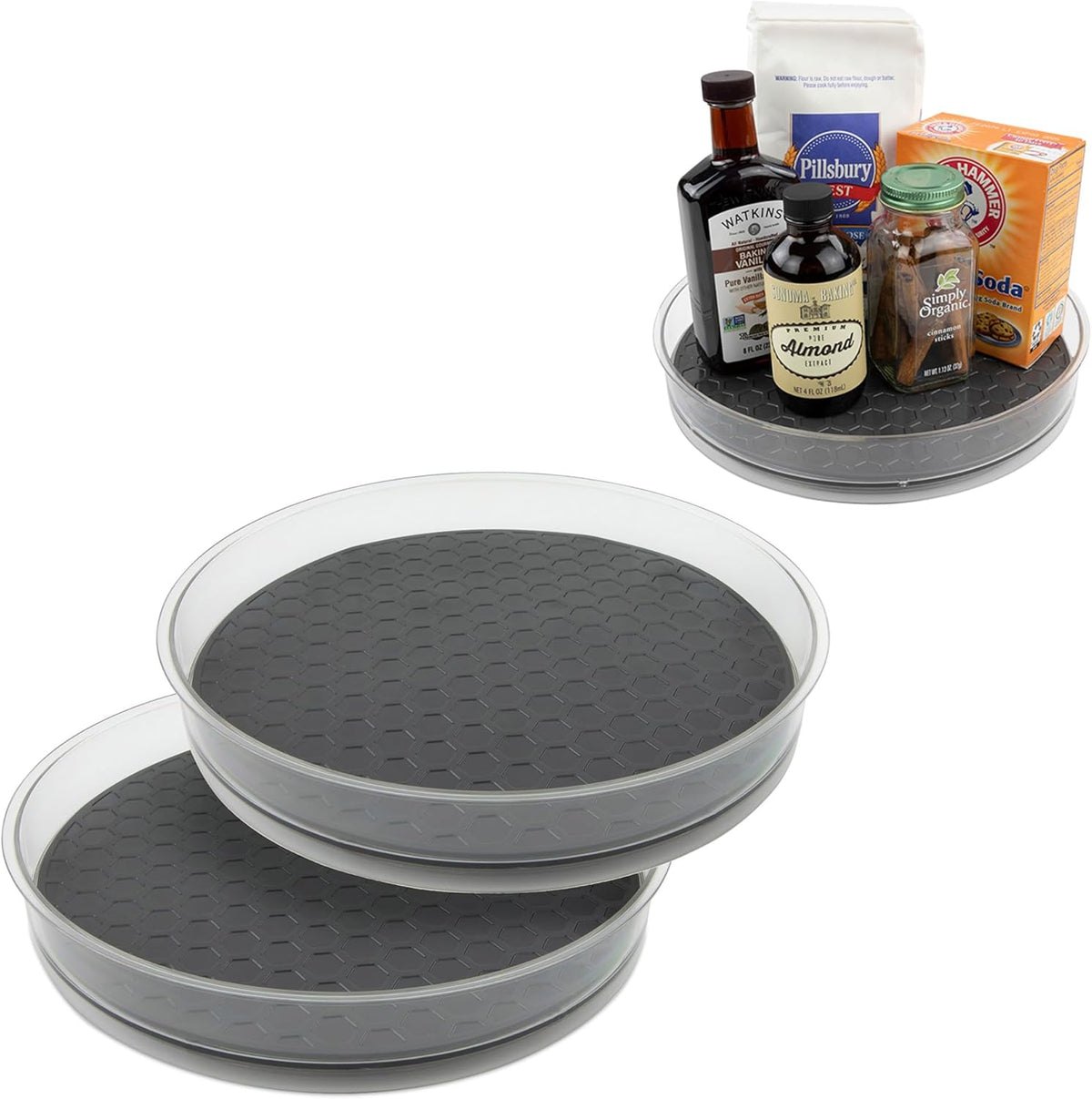 Medium Lazy Susan Organizers 9.5 in Pack of 2 for Cabinet Pantry Table Rotating Kitchen Storage Spice Rack Fridge Organization, Charcoal Gray Spinning Turntable for Sauces Jams Condiments