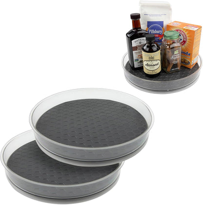 Medium Lazy Susan Organizers 9.5 in Pack of 2 for Cabinet Pantry Table Rotating Kitchen Storage Spice Rack Fridge Organization, Charcoal Gray Spinning Turntable for Sauces Jams Condiments