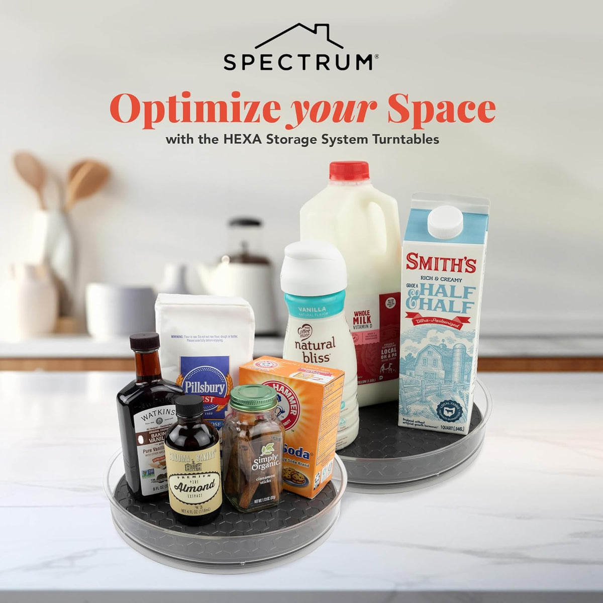 Medium Lazy Susan Organizers 9.5 in Pack of 2 for Cabinet Pantry Table Rotating Kitchen Storage Spice Rack Fridge Organization, Charcoal Gray Spinning Turntable for Sauces Jams Condiments