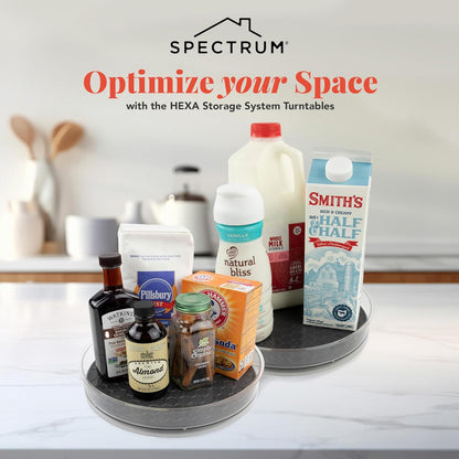 Medium Lazy Susan Organizers 9.5 in Pack of 2 for Cabinet Pantry Table Rotating Kitchen Storage Spice Rack Fridge Organization, Charcoal Gray Spinning Turntable for Sauces Jams Condiments