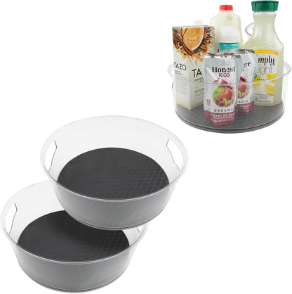 Medium Lazy Susan Organizers 9.5 in Pack of 2 for Cabinet Pantry Table Rotating Kitchen Storage Spice Rack Fridge Organization, Charcoal Gray Spinning Turntable for Sauces Jams Condiments