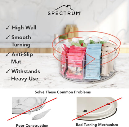 Medium Lazy Susan Organizers 9.5 in Pack of 2 for Cabinet Pantry Table Rotating Kitchen Storage Spice Rack Fridge Organization, Charcoal Gray Spinning Turntable for Sauces Jams Condiments