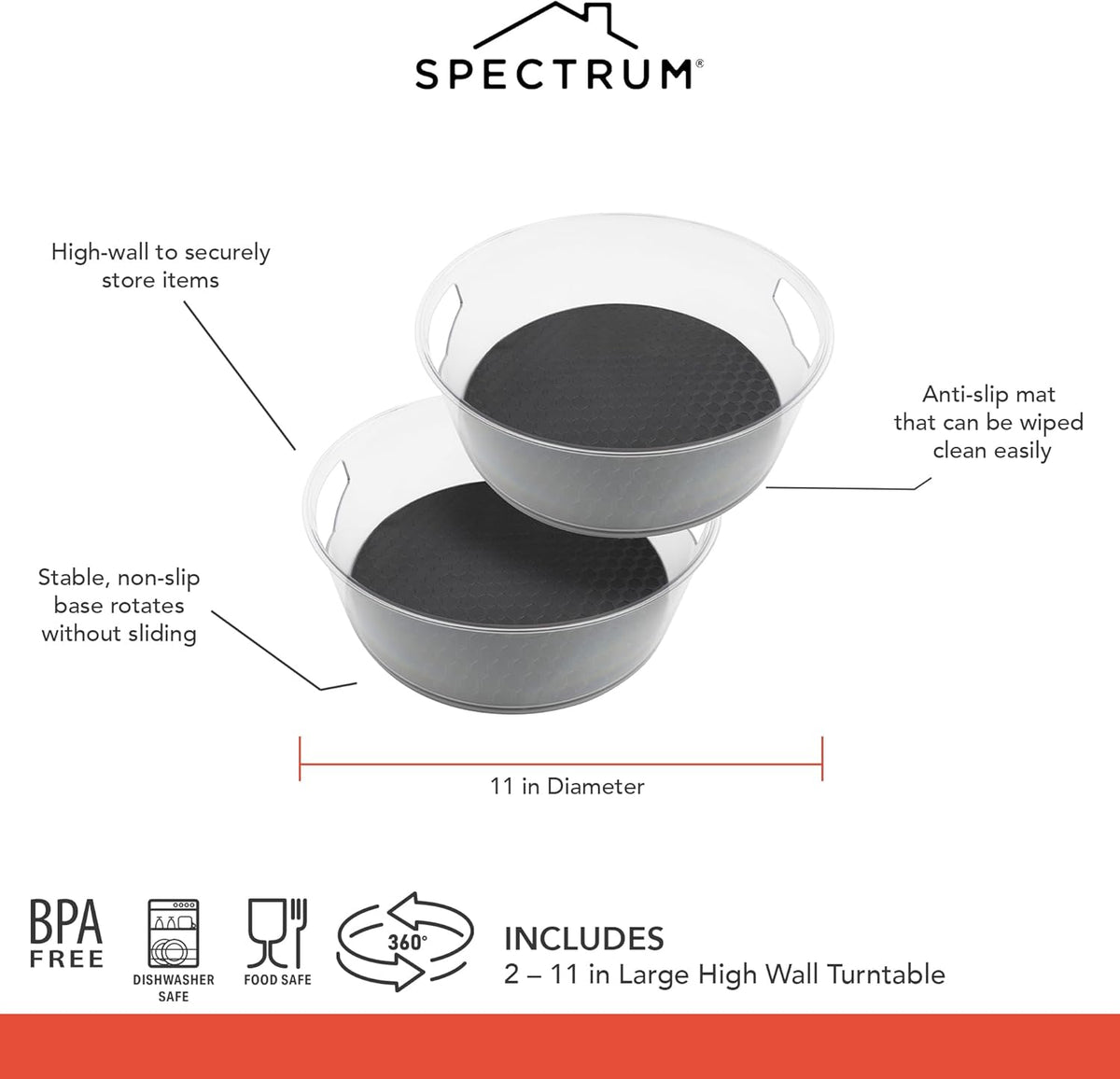 Medium Lazy Susan Organizers 9.5 in Pack of 2 for Cabinet Pantry Table Rotating Kitchen Storage Spice Rack Fridge Organization, Charcoal Gray Spinning Turntable for Sauces Jams Condiments