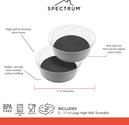 Medium Lazy Susan Organizers 9.5 in Pack of 2 for Cabinet Pantry Table Rotating Kitchen Storage Spice Rack Fridge Organization, Charcoal Gray Spinning Turntable for Sauces Jams Condiments